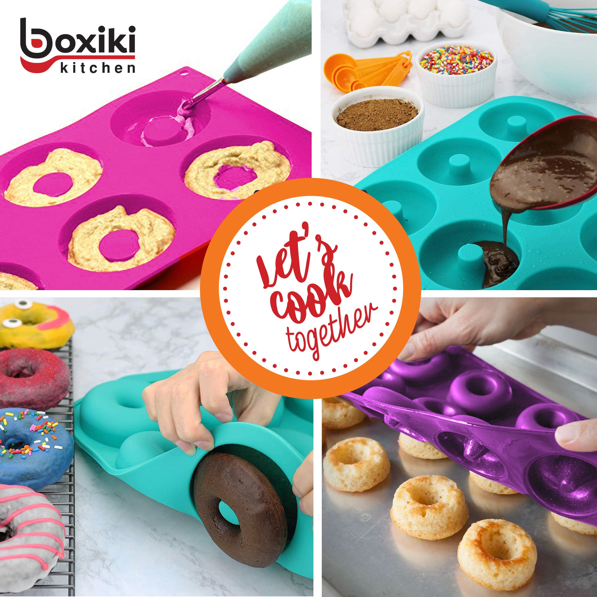 Boxiki Kitchen Donut Pan for Baking - Set of 3, Non-Stick Silicone Molds for Baking, Easy to Clean Silicone Donut Molds for Oven Full Size Doughnuts